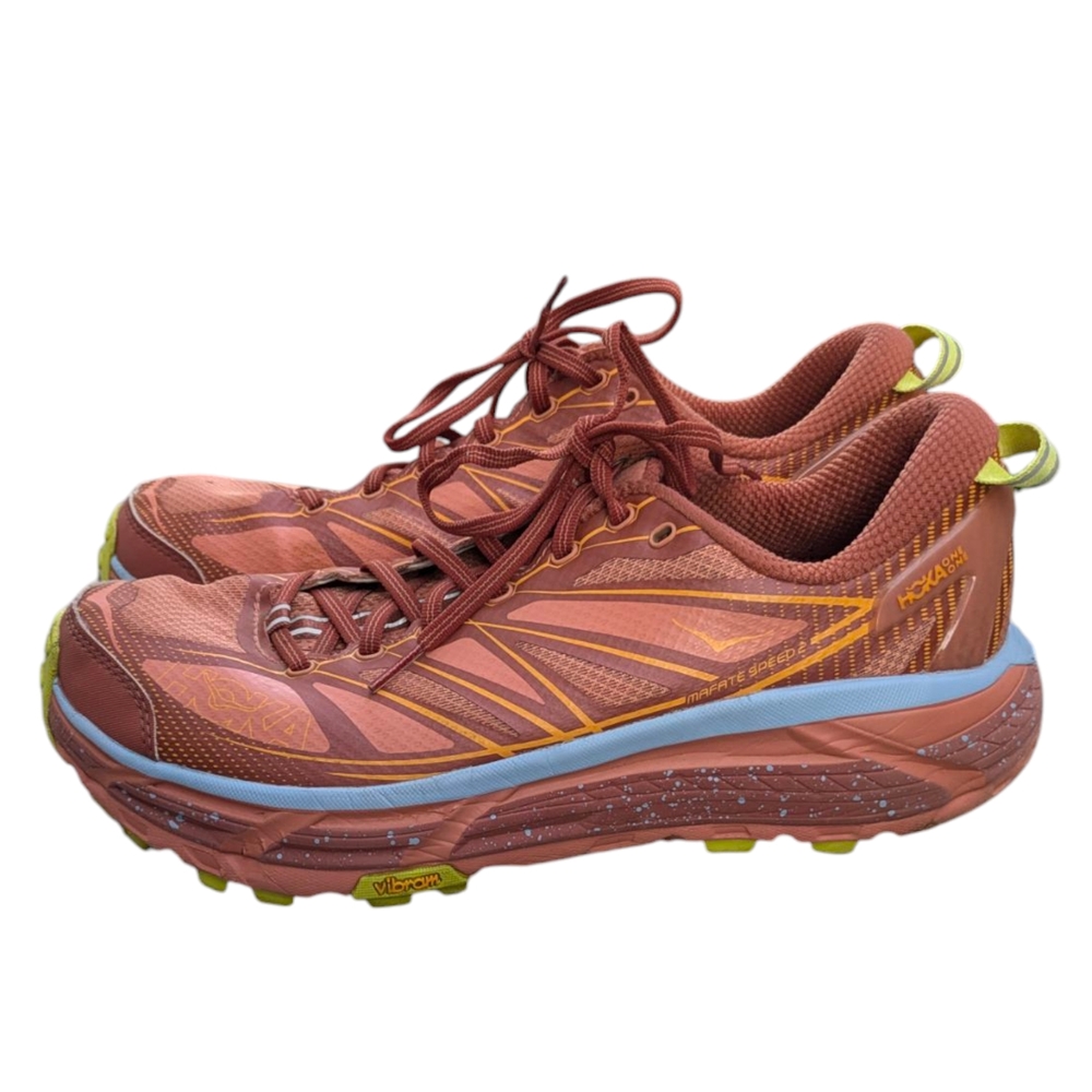 Hoka Men's 10.5 Women's 11.5Trail Running Shoes - Rust Blue and Desert Orange